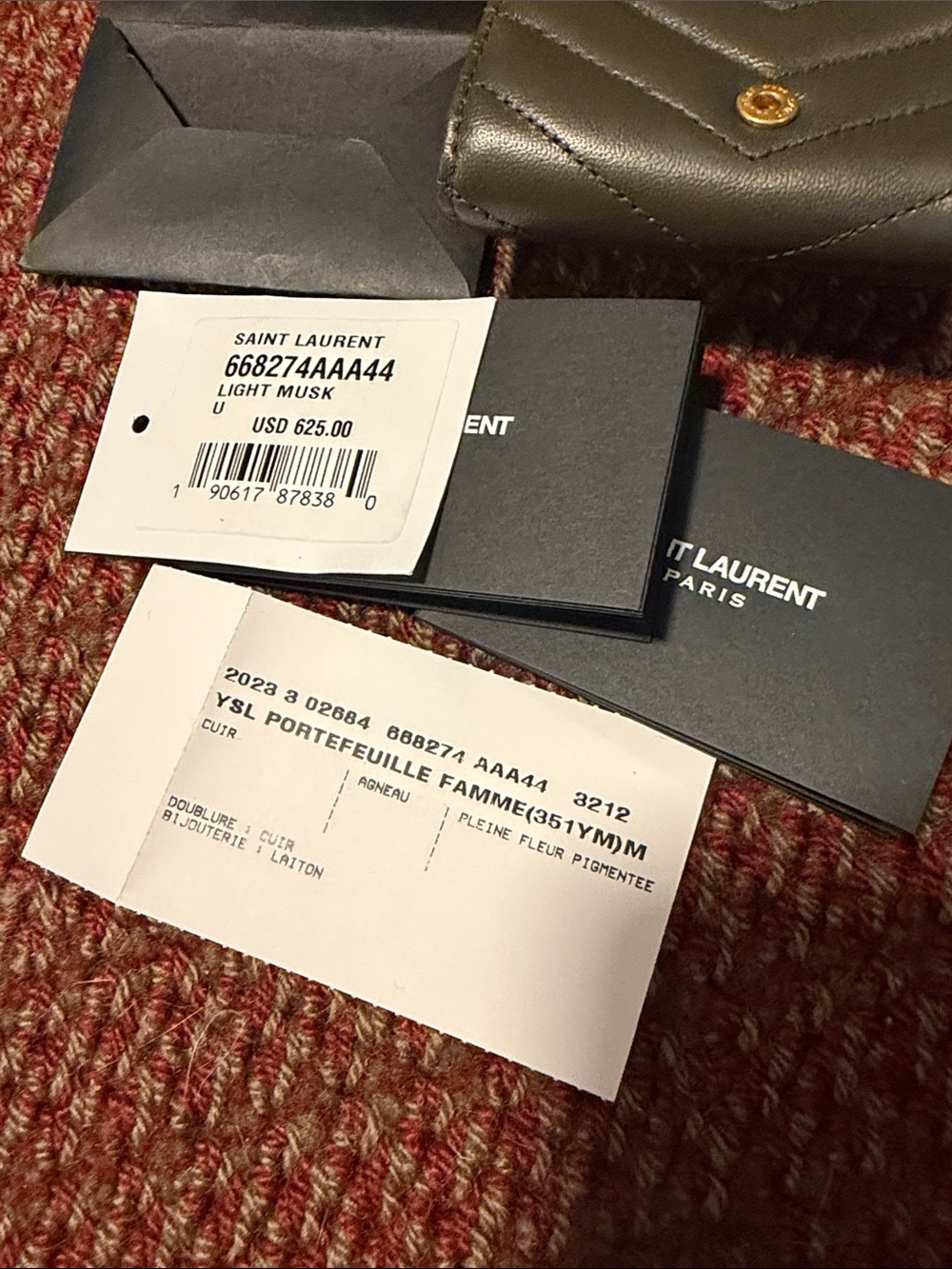 Saint Laurent Tiny Matelasse Origami Trifold Wallet in Light Musk - Picture 16 of 16